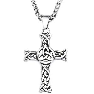 Stainless Steel Celtic Knot Cross Pendant Necklace